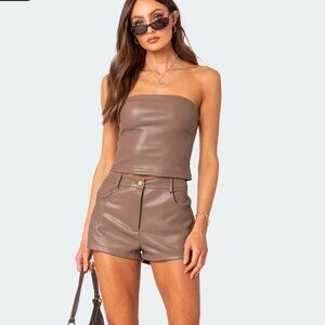 Edikted Martine High Rise Faux Leather Shorts